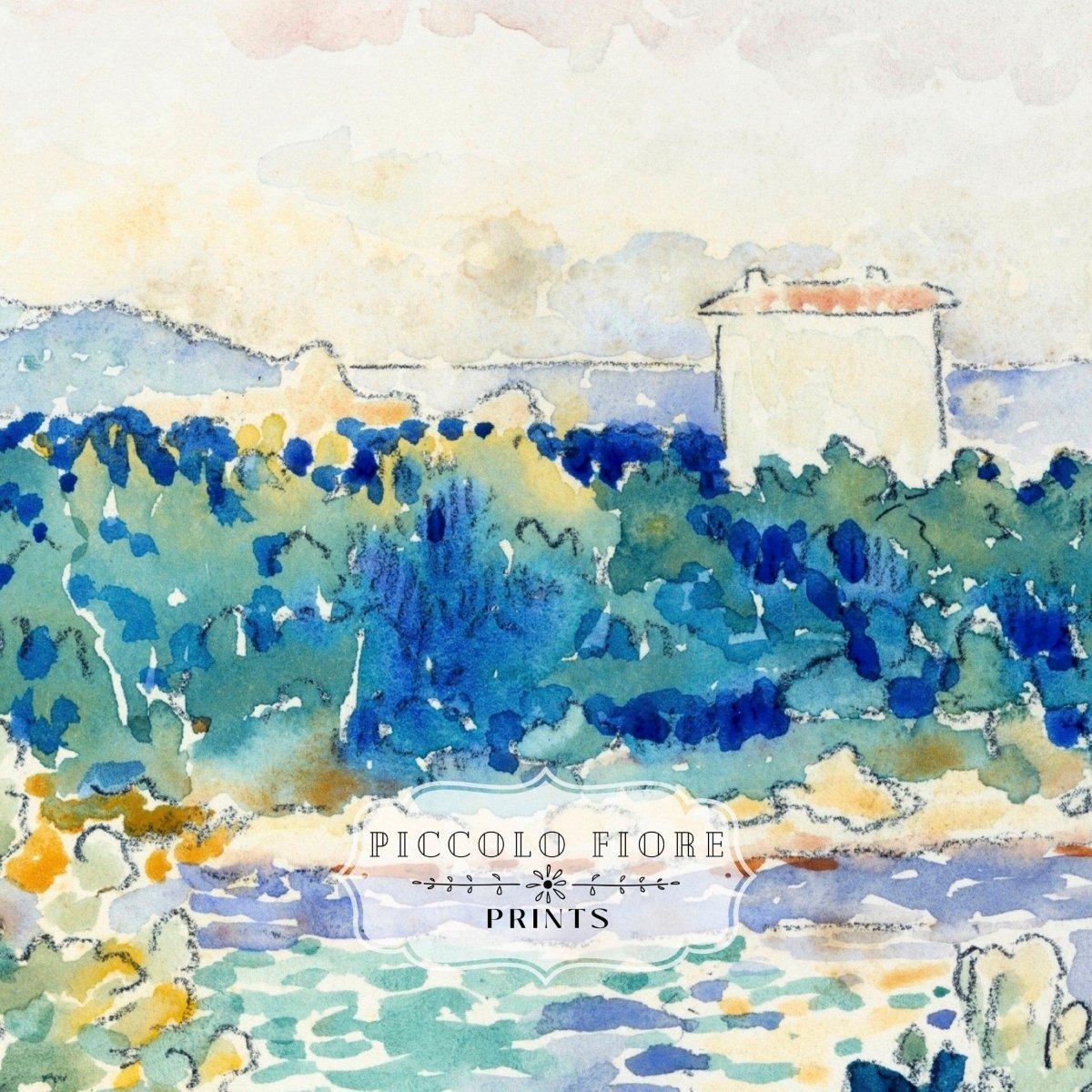 Meditteranean Landscape with a White House | P66 - Single Art Prints - Piccolo Fiore Prints