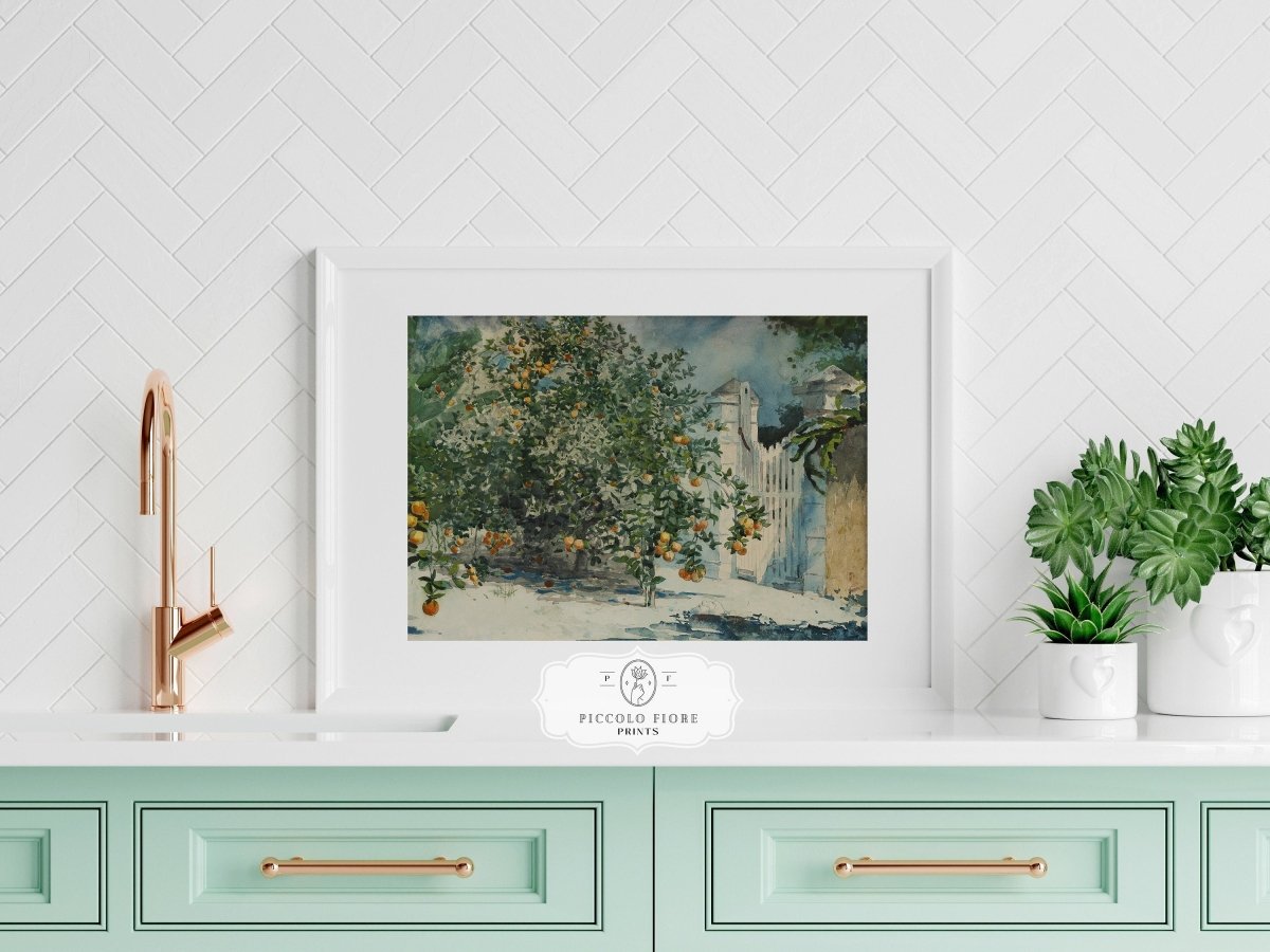 Orange Trees and Gate | P441 - Single Art Prints - Piccolo Fiore Prints