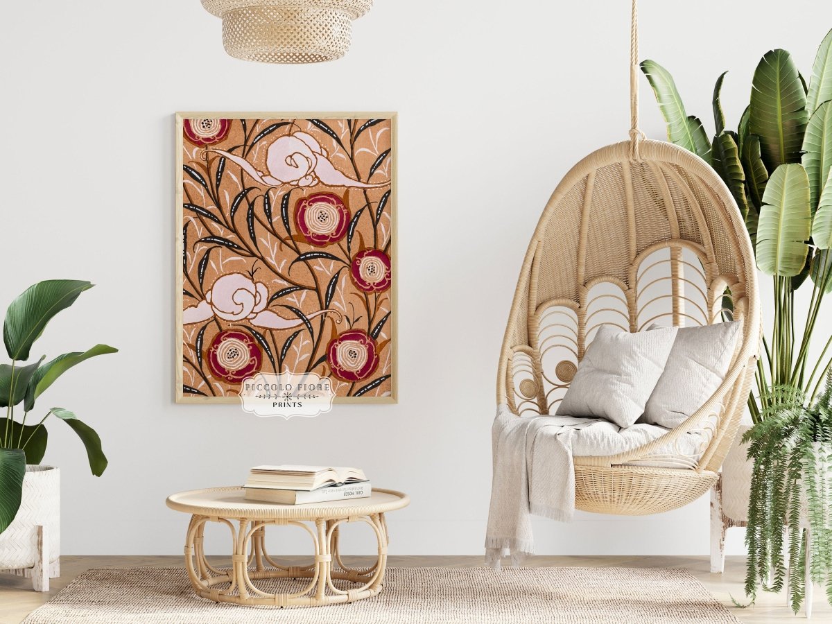 Oriental Art Nouveau Textile Stencil | P260 - Single Art Prints - Piccolo Fiore Prints