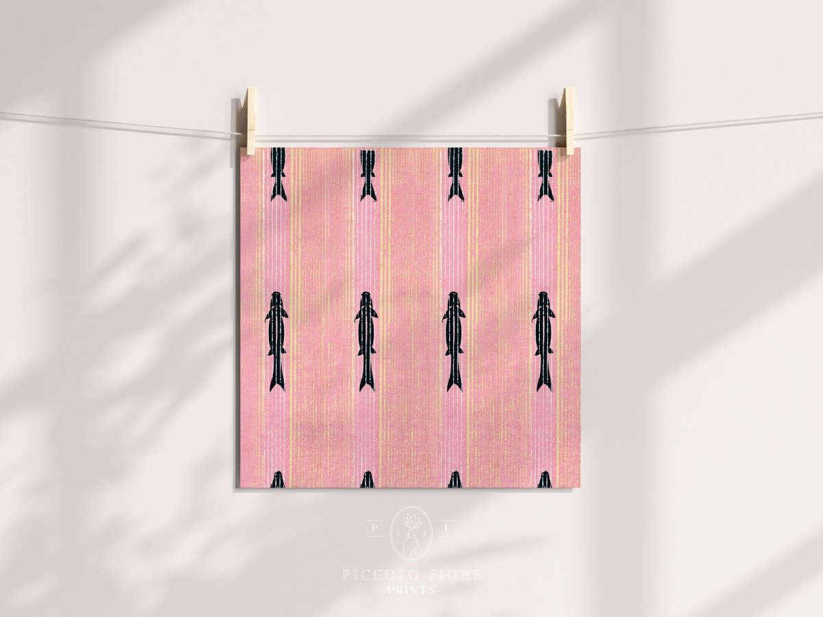 Pink Fish | Vintage Japanese Woodblock | P128 - Single Square Art Prints - Piccolo Fiore Prints