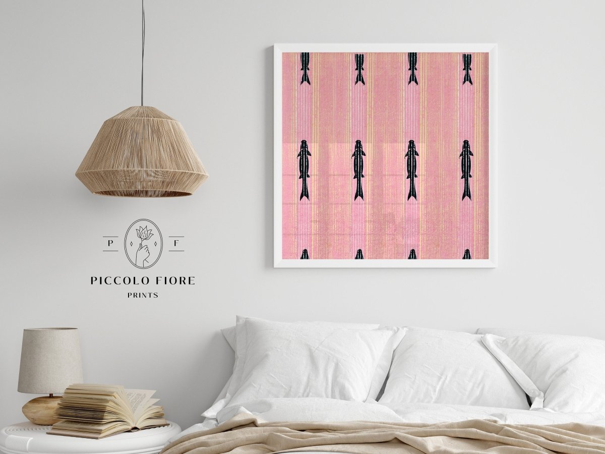 Pink Fish | Vintage Japanese Woodblock | P128 - Single Square Art Prints - Piccolo Fiore Prints