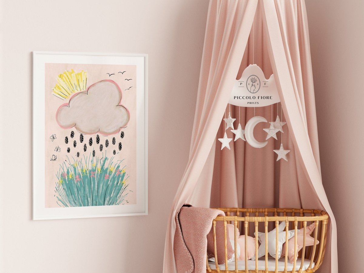 Rain Cloud, Sunshine and Flowers Pastel Pink, Green, Yellow and Black Floral Illustration Art Print | Instant DIGITAL DOWNLOAD | K2 - Single Art Prints - Piccolo Fiore Prints