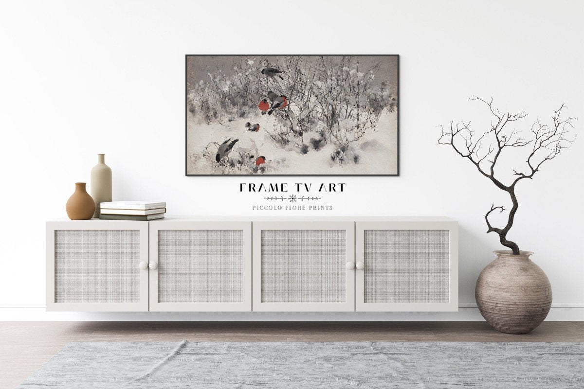 Samsung Frame TV Art | Bullfinches in the Snow | TV13 - Frame TV Art - Piccolo Fiore Prints