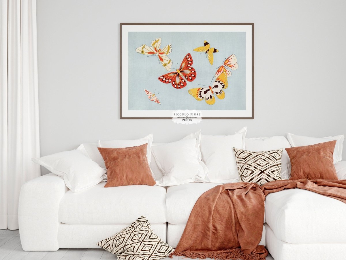 Six Yellow & Red Butterflies | Vintage Japanese Art | P256 - Single Art Prints - Piccolo Fiore Prints