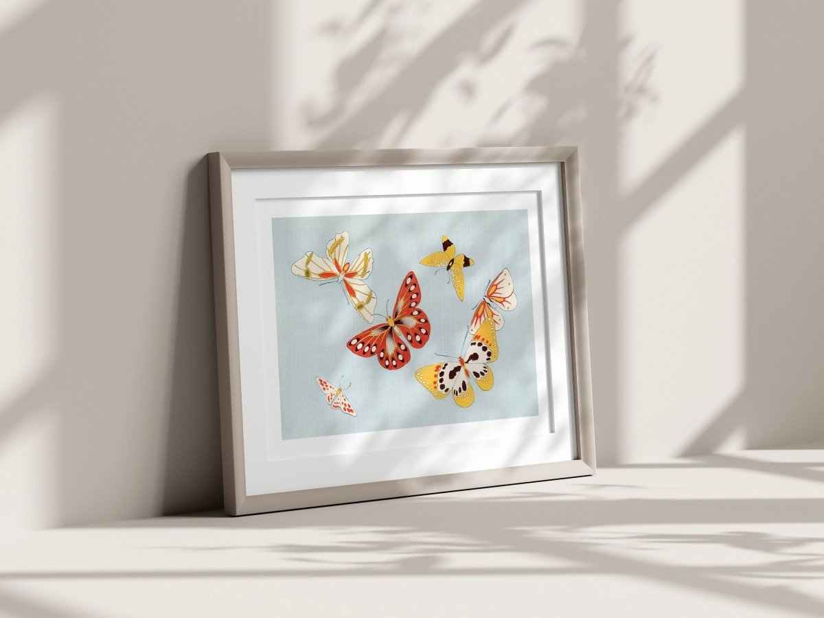 Six Yellow & Red Butterflies | Vintage Japanese Art | P256 - Single Art Prints - Piccolo Fiore Prints