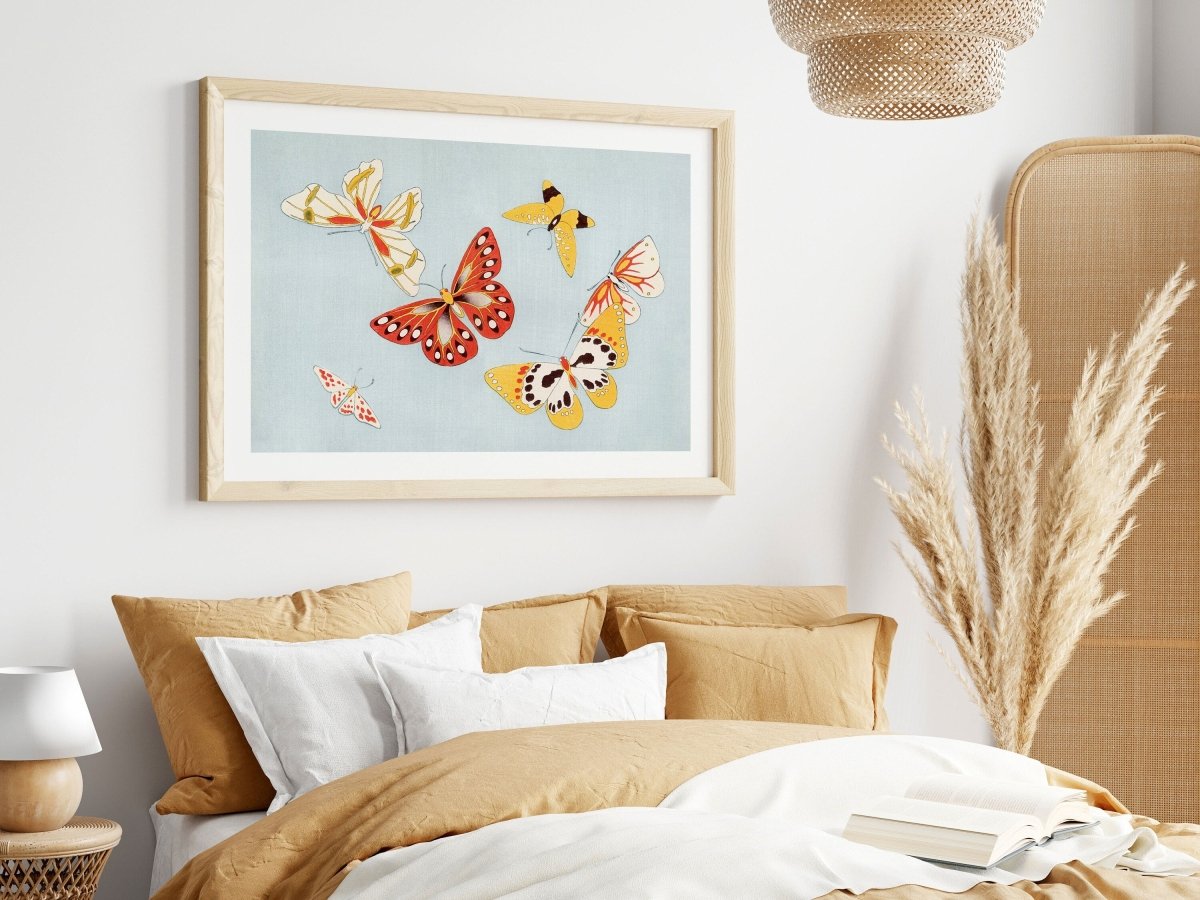 Six Yellow & Red Butterflies | Vintage Japanese Art | P256 - Single Art Prints - Piccolo Fiore Prints
