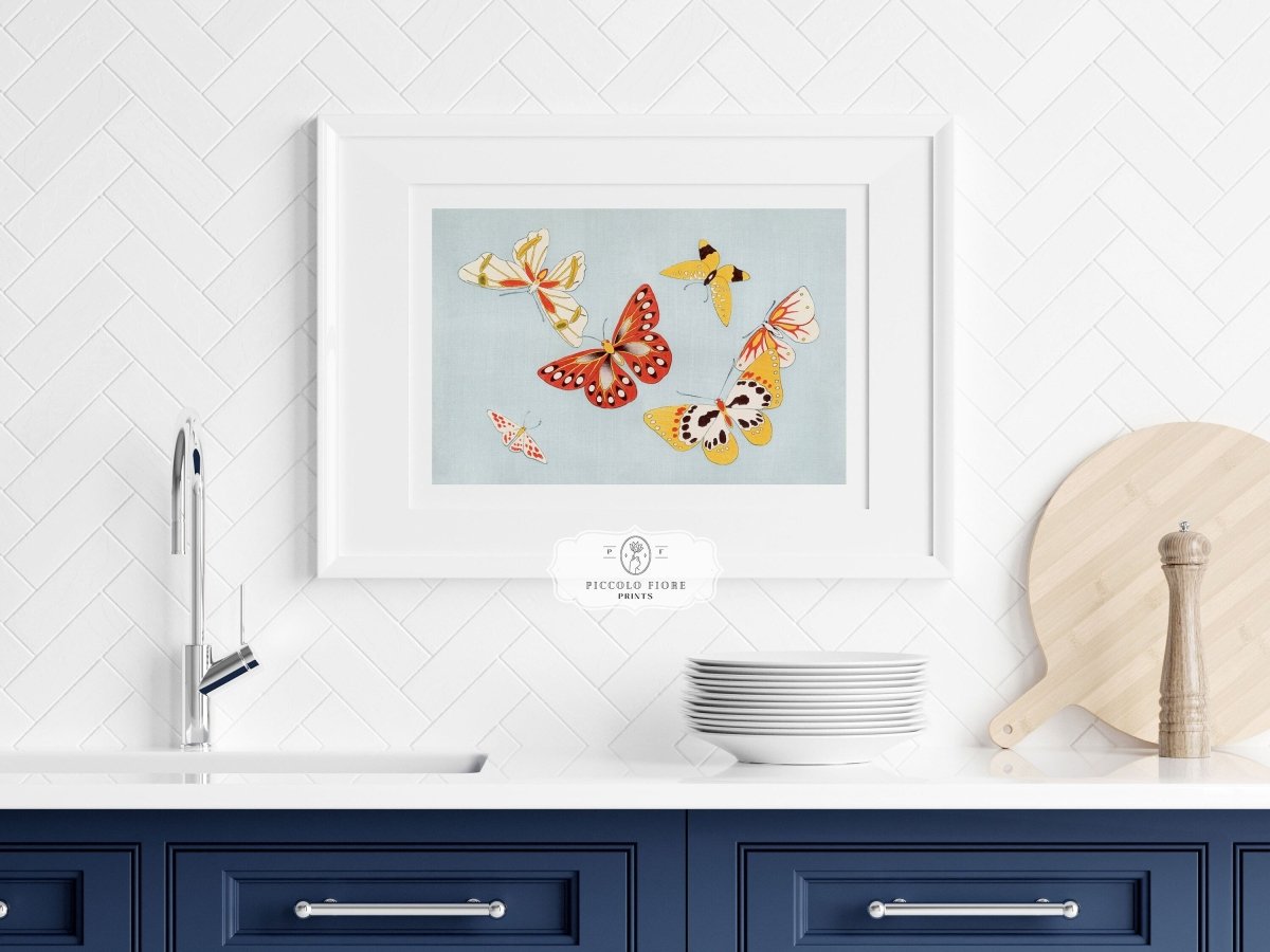 Six Yellow & Red Butterflies | Vintage Japanese Art | P256 - Single Art Prints - Piccolo Fiore Prints