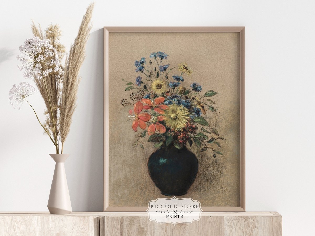 Still Life with a Black Vase of Flowers | P382 - Single Art Prints - Piccolo Fiore Prints