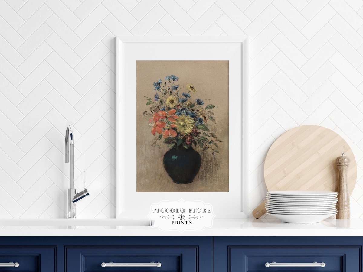 Still Life with a Black Vase of Flowers | P382 - Single Art Prints - Piccolo Fiore Prints