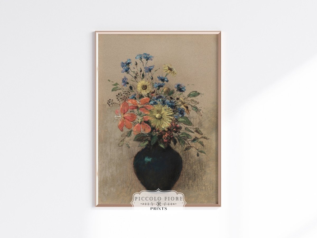 Still Life with a Black Vase of Flowers | P382 - Single Art Prints - Piccolo Fiore Prints