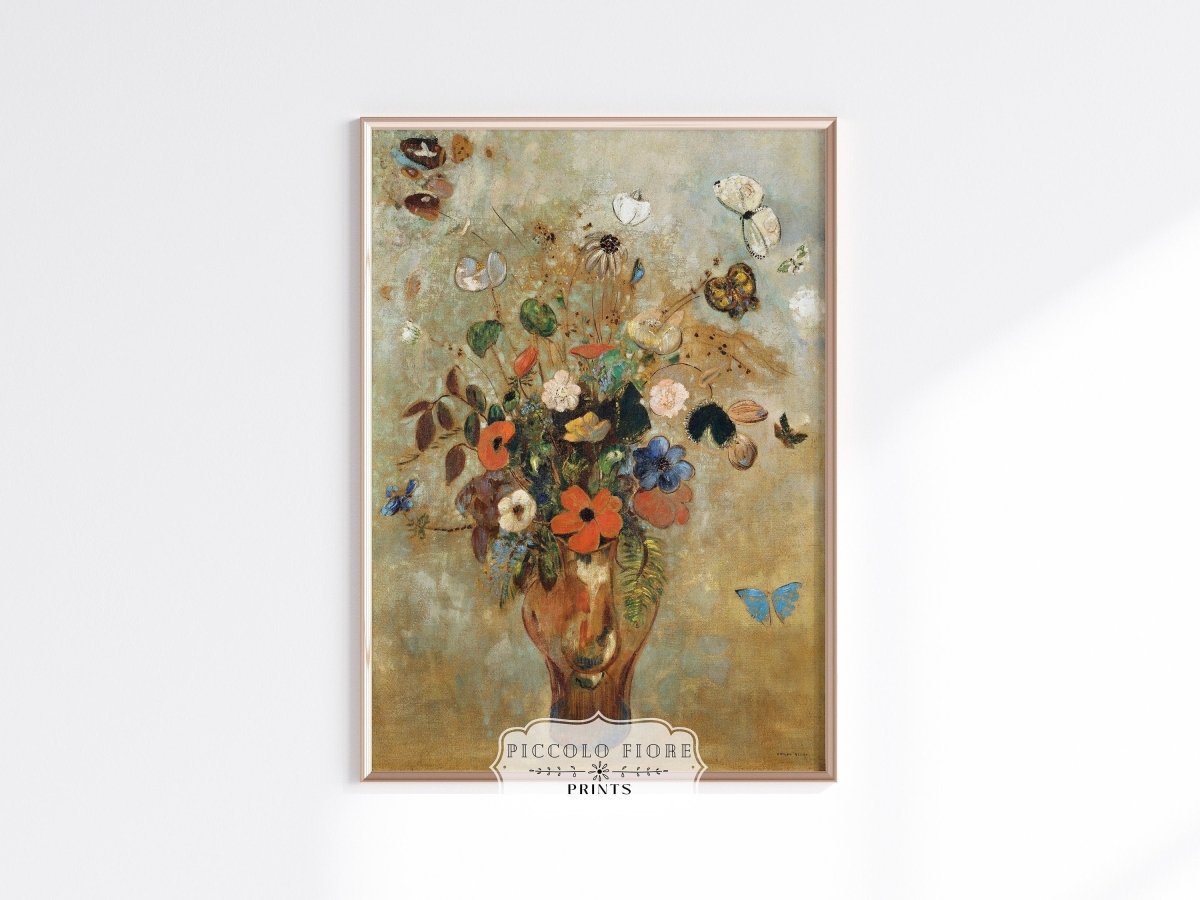 Still Life with a Vase of Flowers and Butterflies | P34 - Single Art Prints - Piccolo Fiore Prints