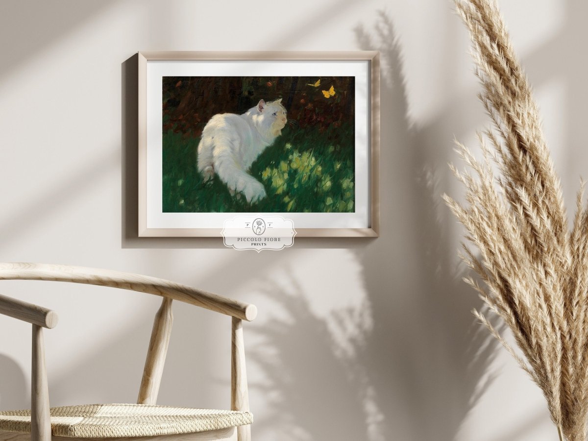 White Cat and Yellow Butterflies | P450 - Single Art Prints - Piccolo Fiore Prints