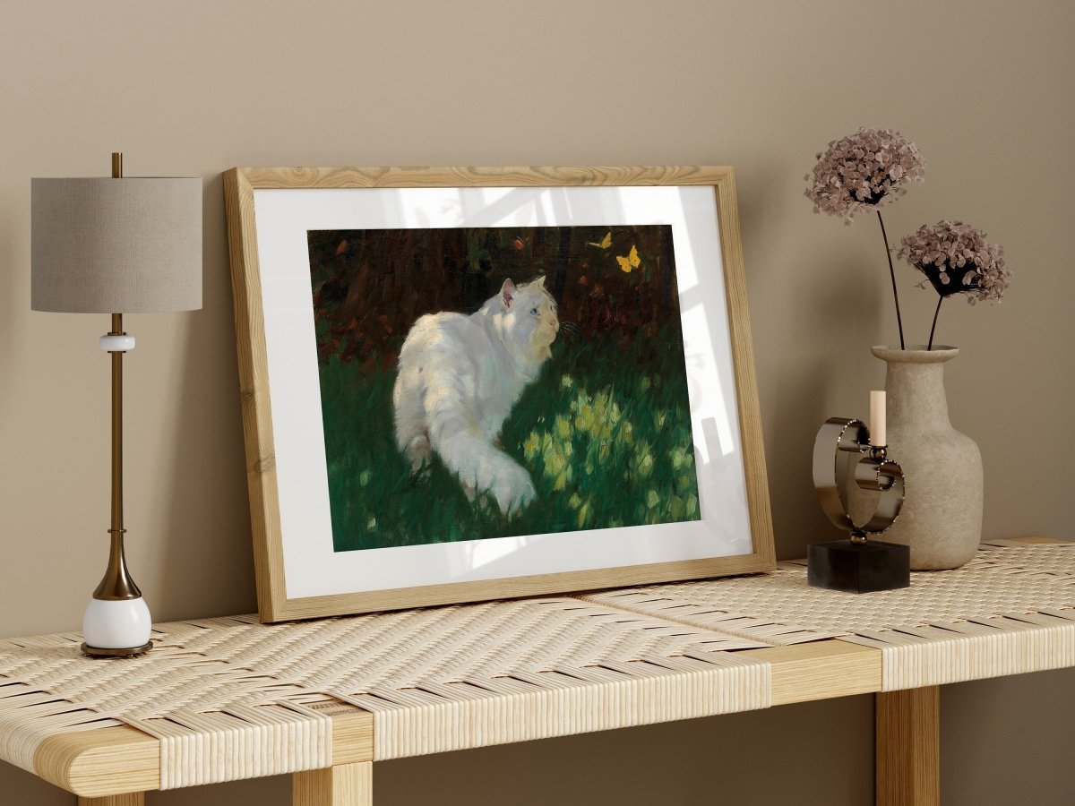White Cat and Yellow Butterflies | P450 - Single Art Prints - Piccolo Fiore Prints