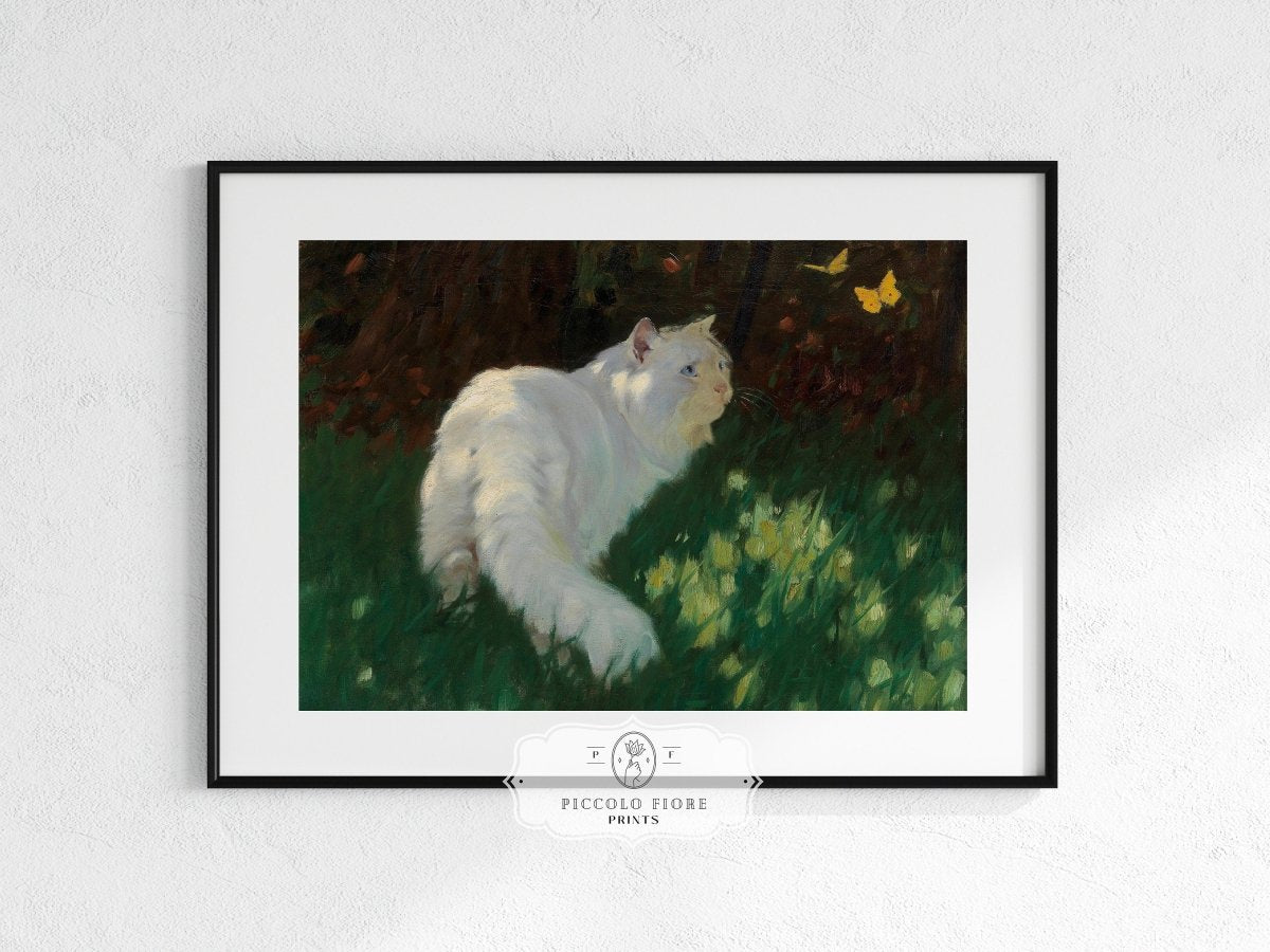 White Cat and Yellow Butterflies | P450 - Single Art Prints - Piccolo Fiore Prints