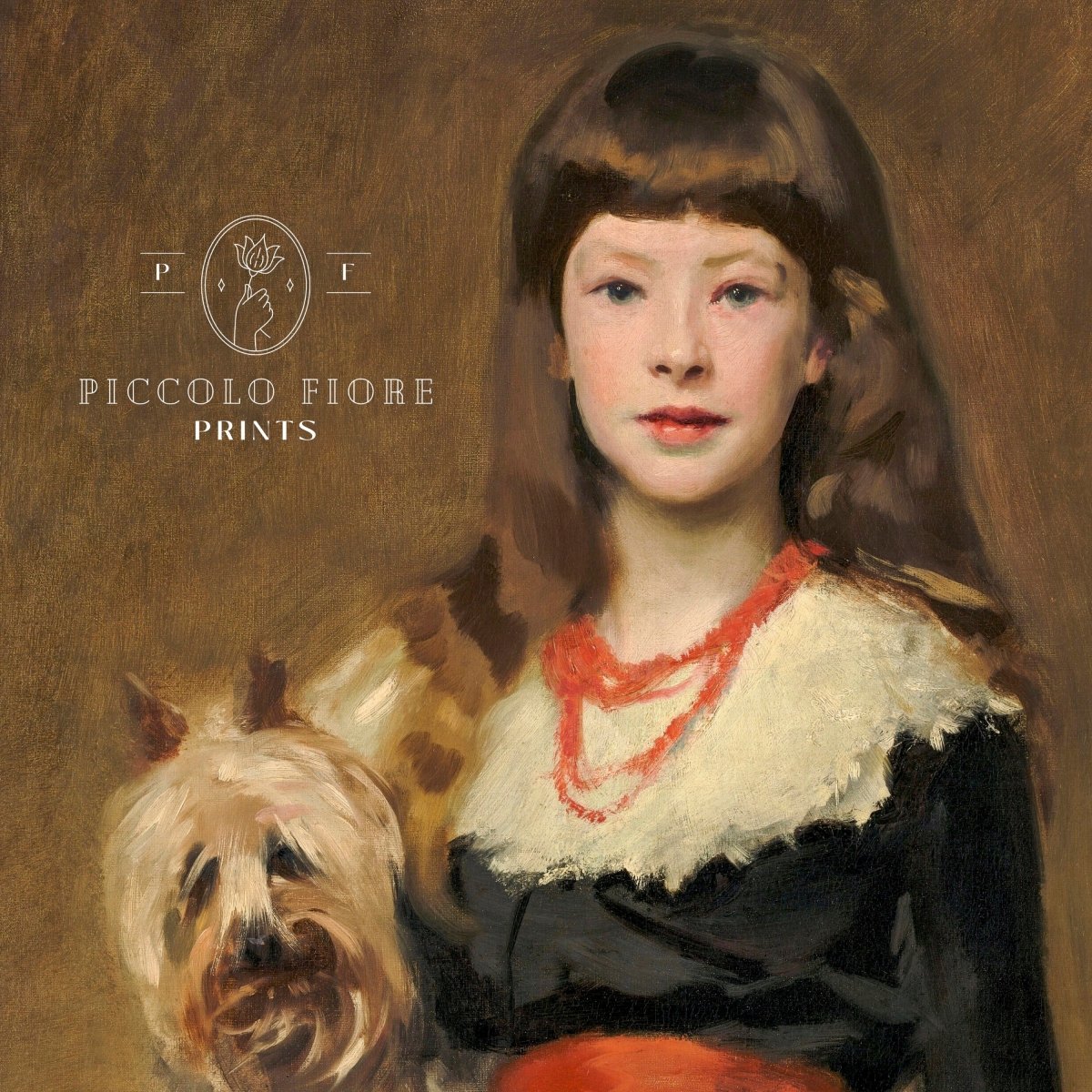 Young Lady with Yorkshire Terrier | P127 - Single Art Prints - Piccolo Fiore Prints