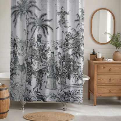 Vintage Chinoiserie Palm Tree Shower Curtain in Black and White