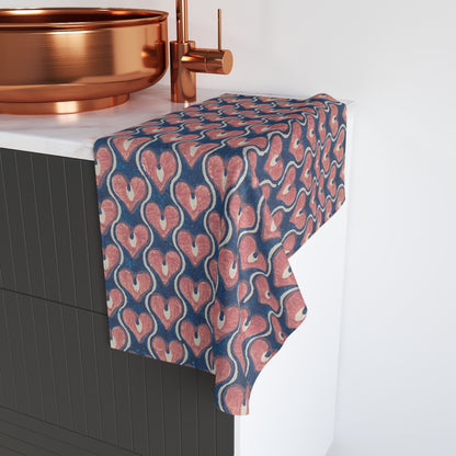 Vintage Painted Hearts in Navy Blue and Pink | Hand Towel
