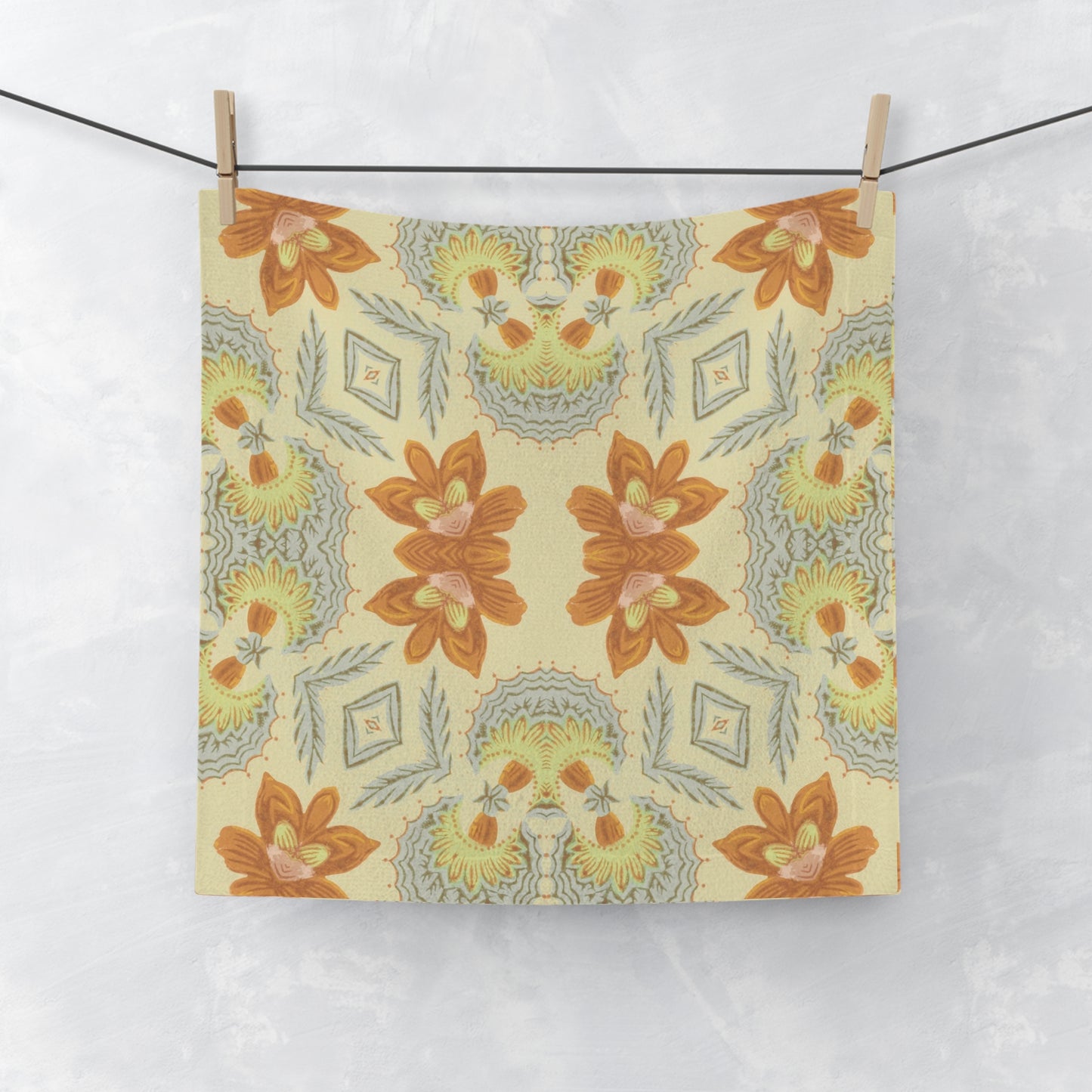 Bella Bouquet Damask in Soft Cream and Grey | Face Towel