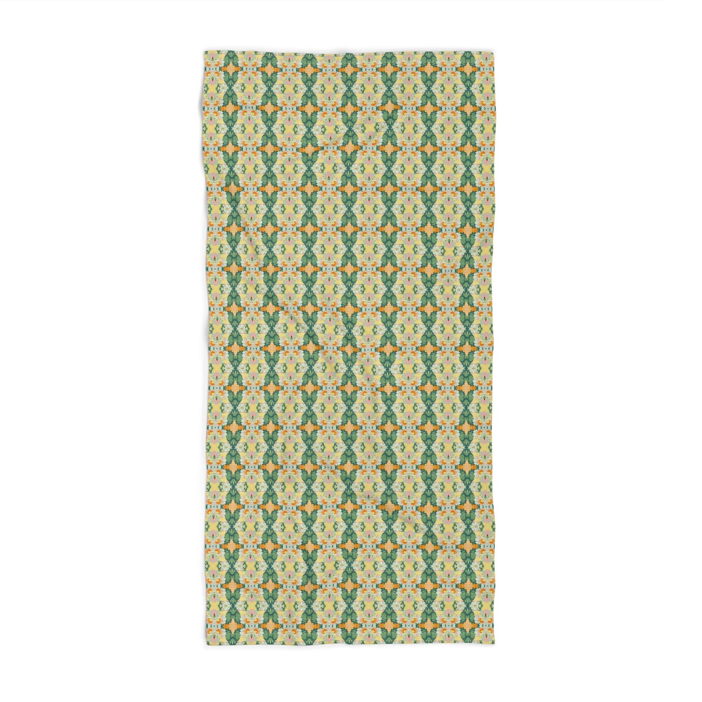 Ortensia Retro Floral Damask Stripe in Bright Green and Orange | Bath Towel