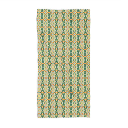 Ortensia Retro Floral Damask Stripe in Bright Green and Orange | Bath Towel