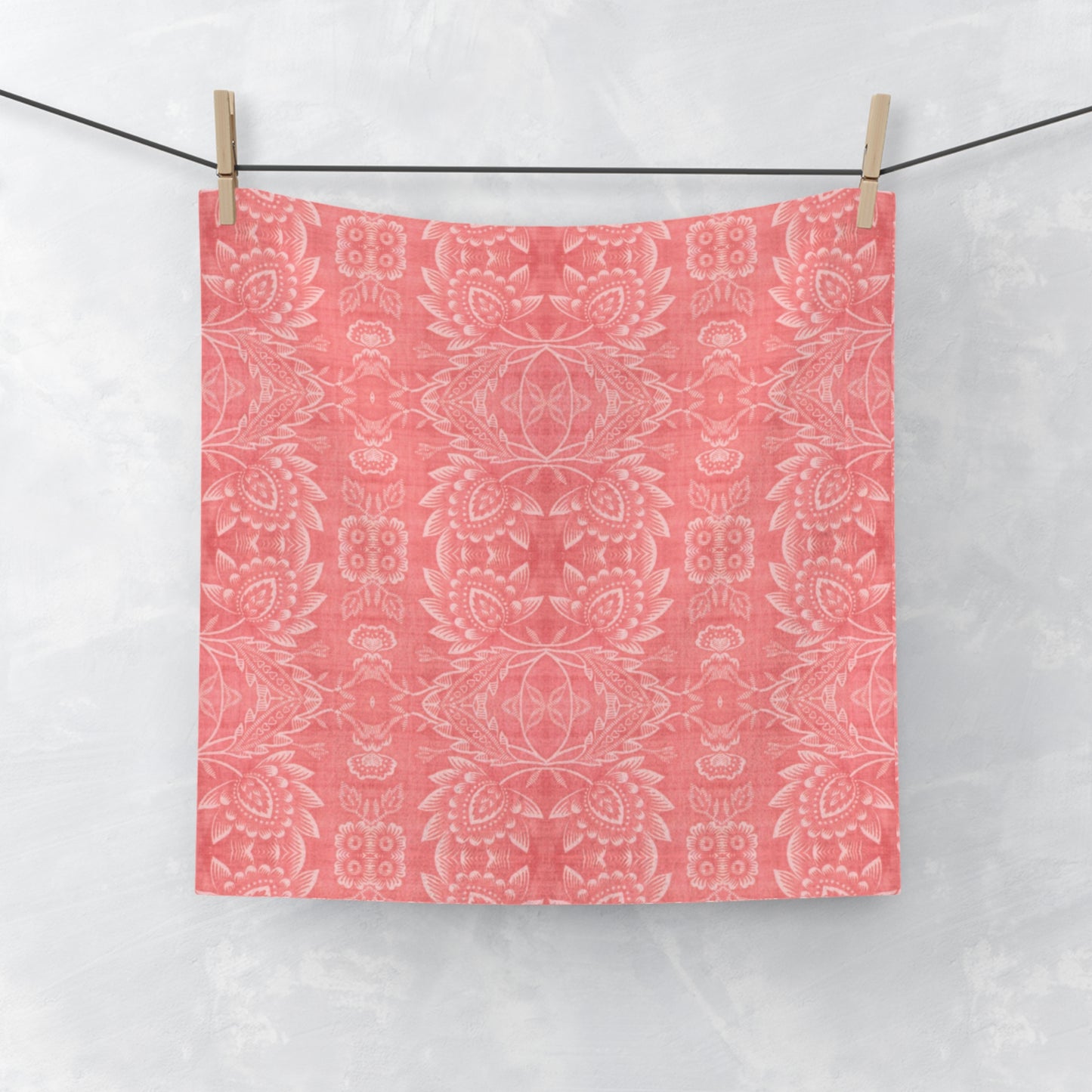 Paloma Floral Damask Stripe in Coral Red | Face Towel