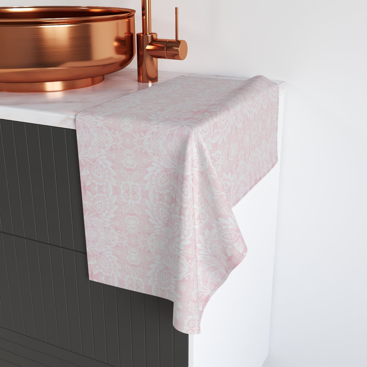 Paloma Floral Damask Stripe in Light Pink and White | Hand Towel