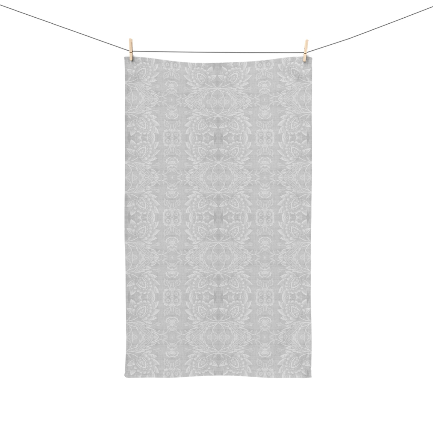 Paloma Floral Damask Stripe in Light Grey and White | Hand Towel