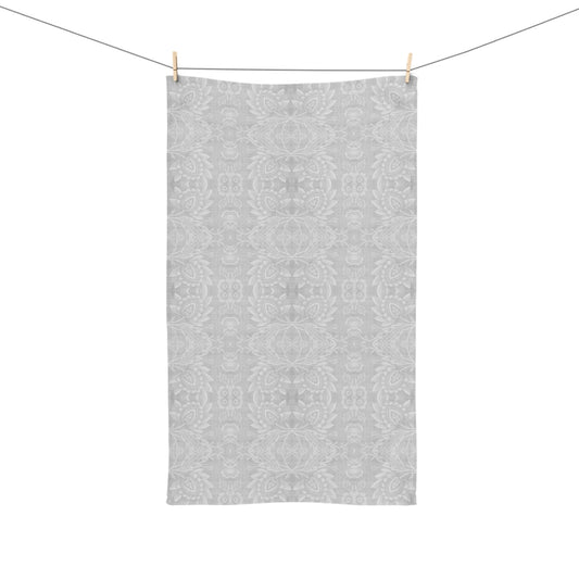Paloma Floral Damask Stripe in Light Grey and White | Hand Towel