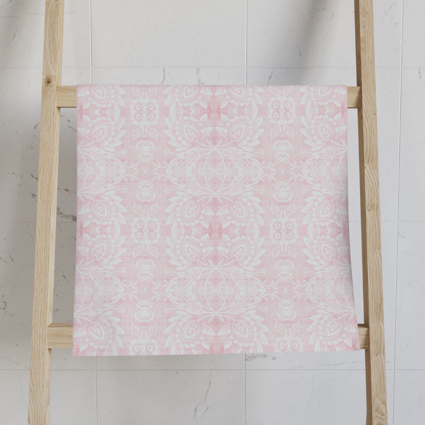 Paloma Floral Damask Stripe in Light Pink and White | Hand Towel