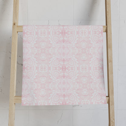 Paloma Floral Damask Stripe in Light Pink and White | Hand Towel