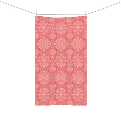 Paloma Flowers and Pineapples in Coral Red and White | Hand Towel