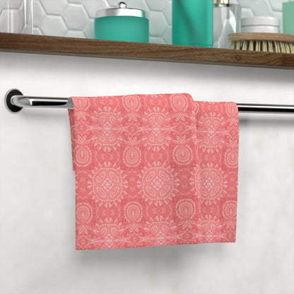 Paloma Flowers and Pineapples in Coral Red and White | Face Towel