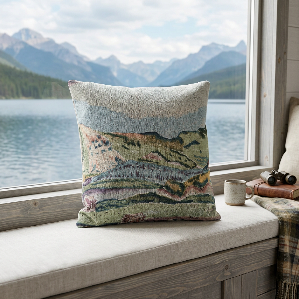 Watercolour Mountains Woven Throw Pillow - Piccolo Fiore Prints