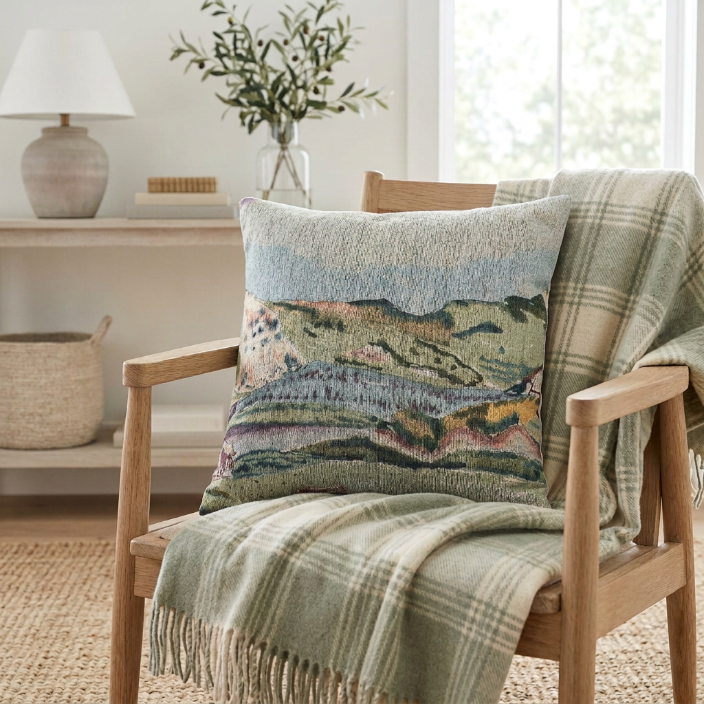 Watercolour Mountains Woven Throw Pillow - Piccolo Fiore Prints