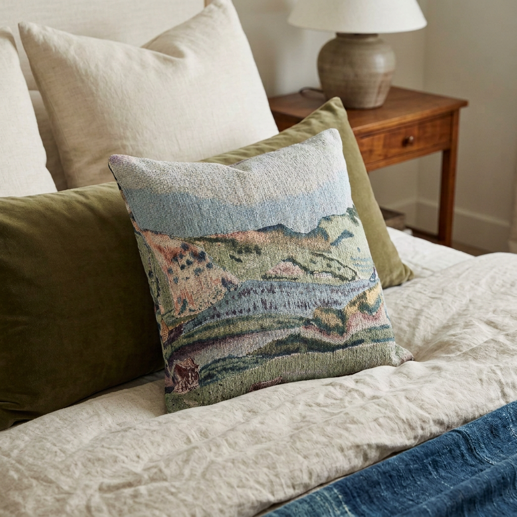 Watercolour Mountains Woven Throw Pillow - Piccolo Fiore Prints