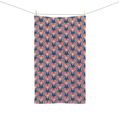 Vintage Painted Hearts in Navy Blue and Pink | Hand Towel