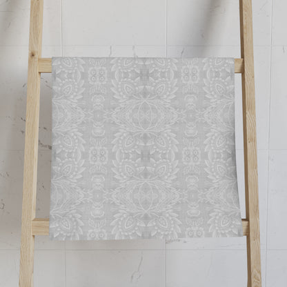 Paloma Floral Damask Stripe in Light Grey and White | Hand Towel