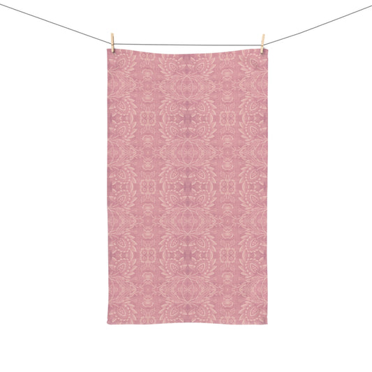 Paloma Floral Damask Stripe in Rose Pink and Cream | Hand Towel