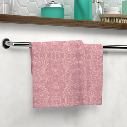 Paloma Floral Damask Stripe in Rose Pink and Cream | Face Towel