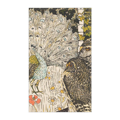 Peacock and Two Owls | Tea Towel