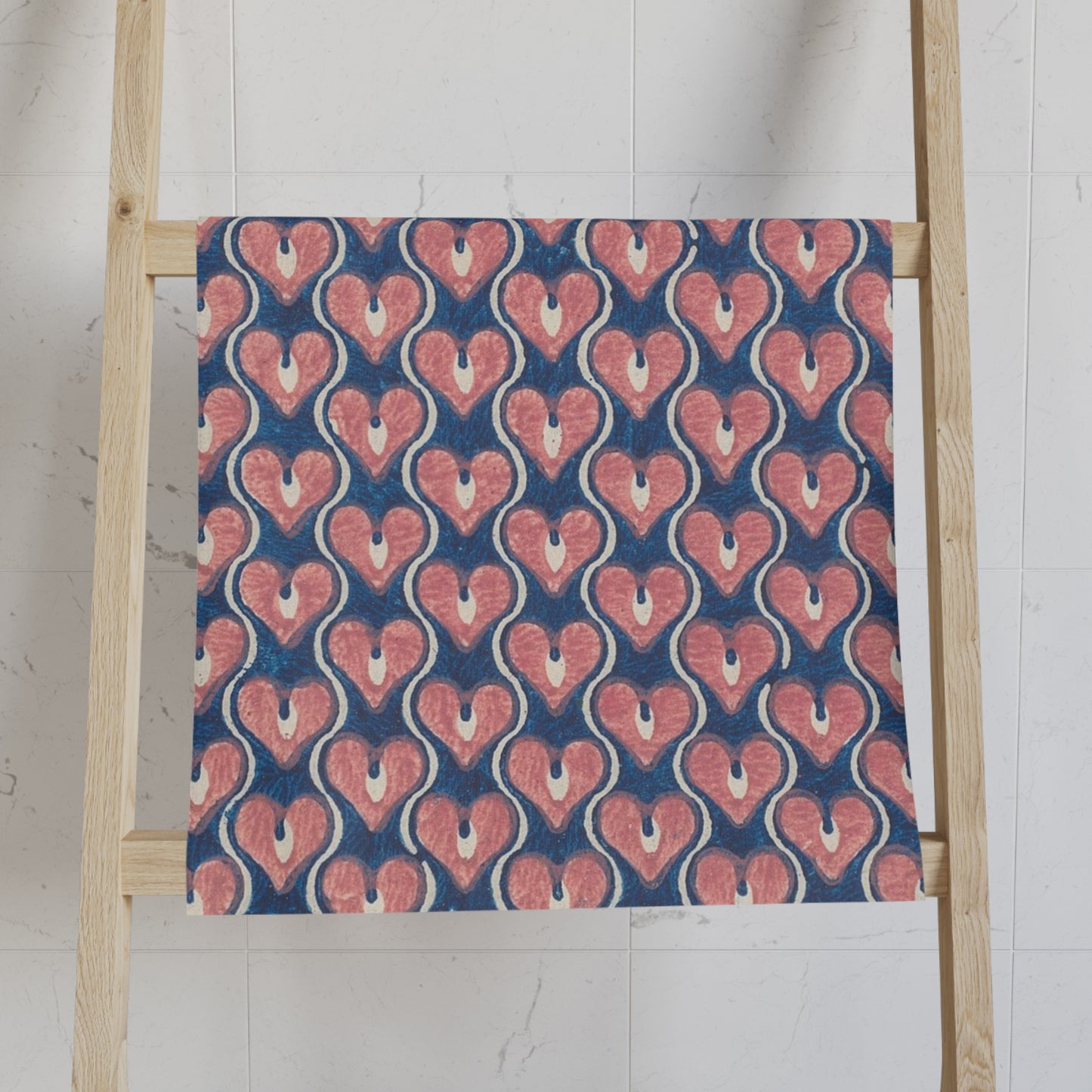 Vintage Painted Hearts in Navy Blue and Pink | Hand Towel