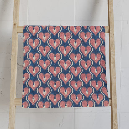 Vintage Painted Hearts in Navy Blue and Pink | Hand Towel