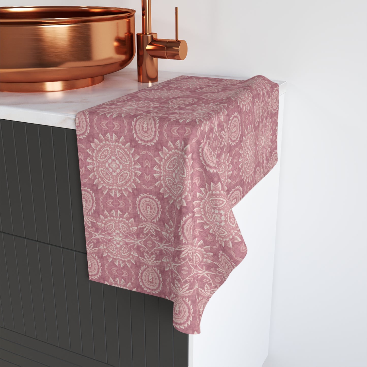 Paloma Flowers and Pineapples in Dusky Rose Pink | Hand Towel