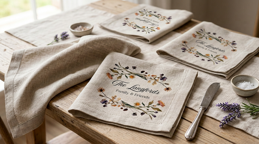 Oak and Blossom | Personalised Linen Napkins | Autumn & Fall Table Decor