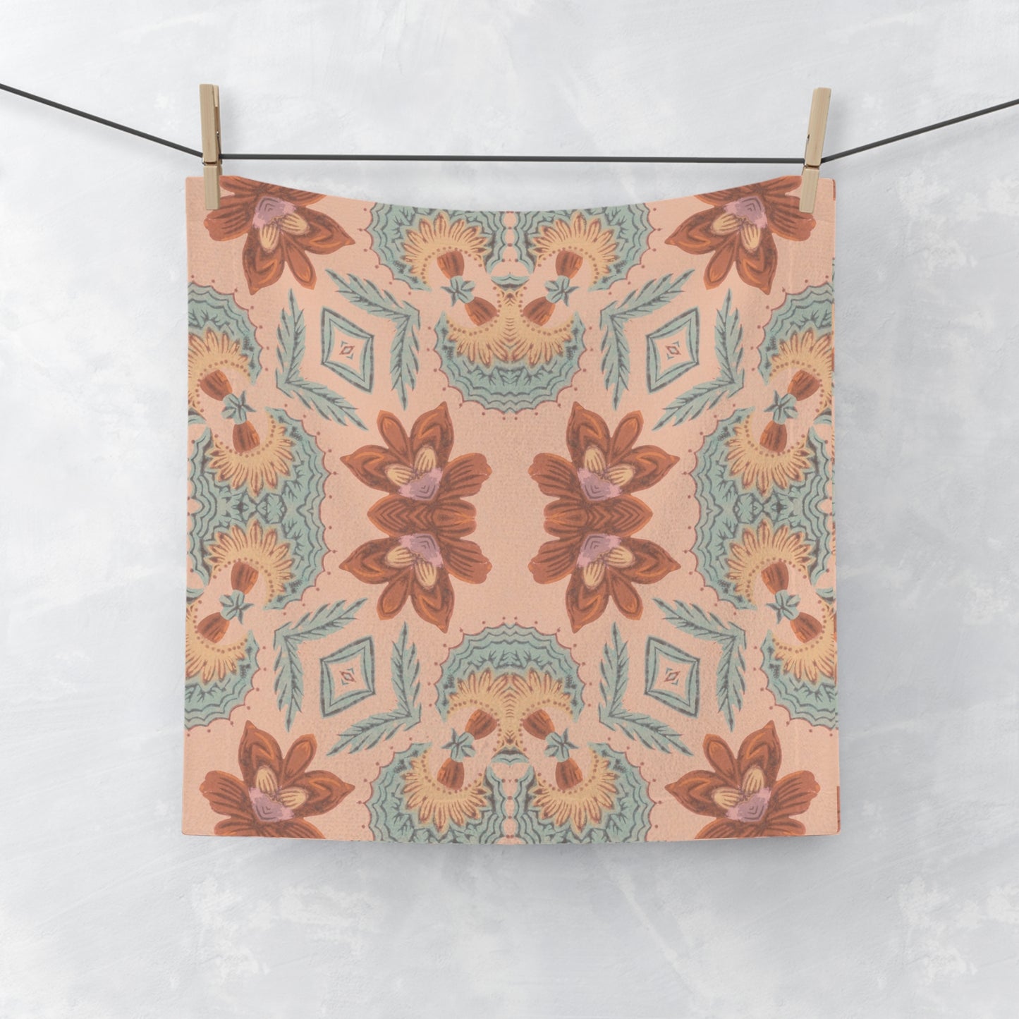 Bella Bouquet Floral Damask in Plaster Pink | Face Towel