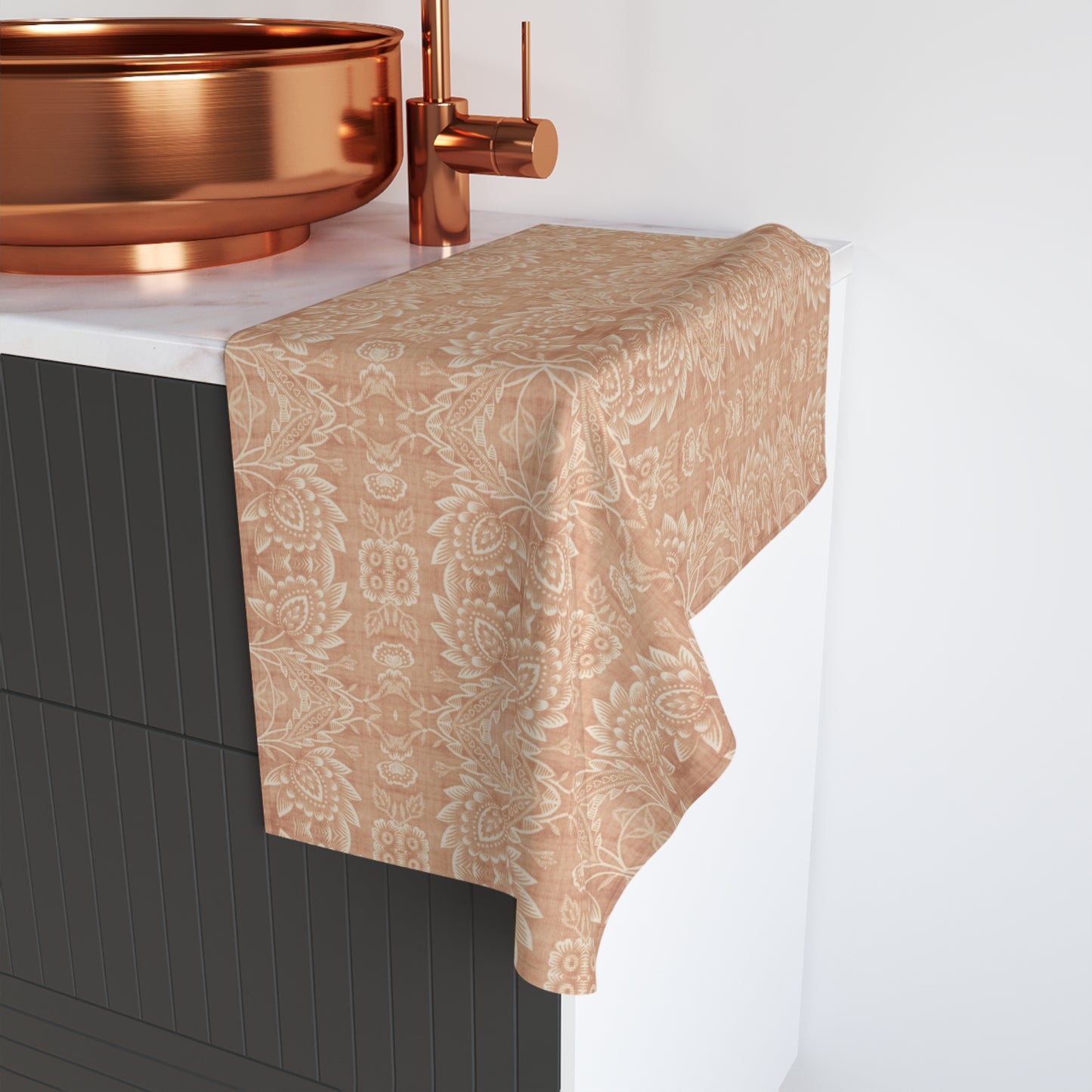 Paloma Floral Damask Stripe in Tan and Cream | Hand Towel