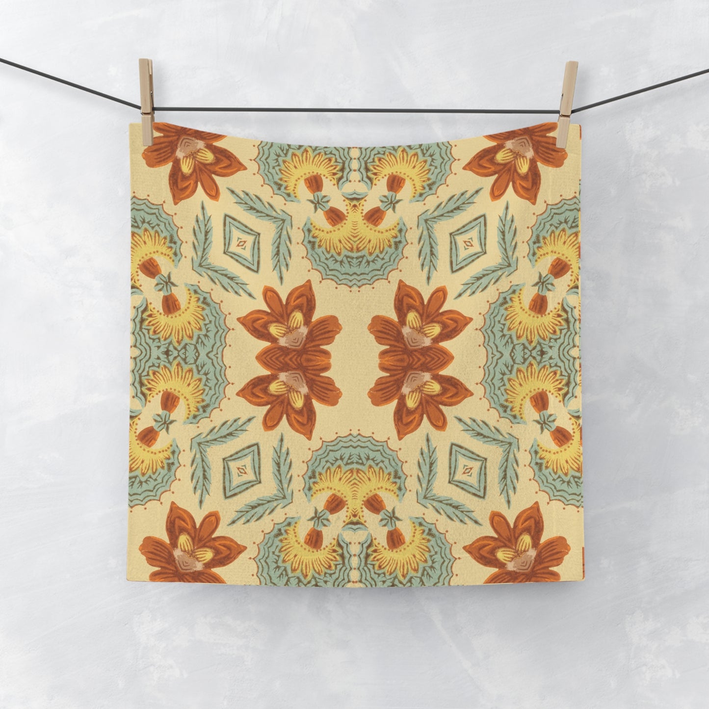 Bella Bouquet Floral Damask in Country Cream and Blue | Face Towel