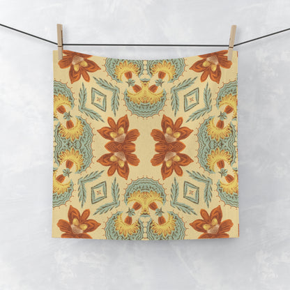 Bella Bouquet Floral Damask in Country Cream and Blue | Face Towel