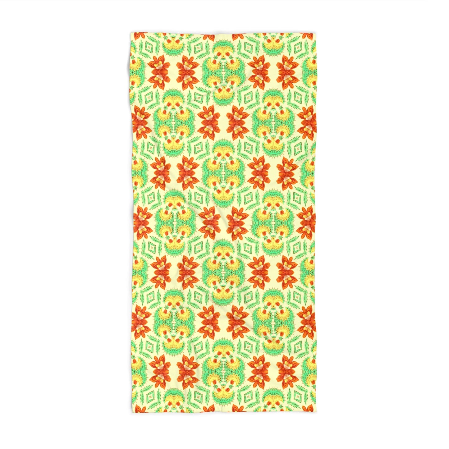 Bella Bouquet Floral Damask in Brightest Cream and Green | Bath Towel
