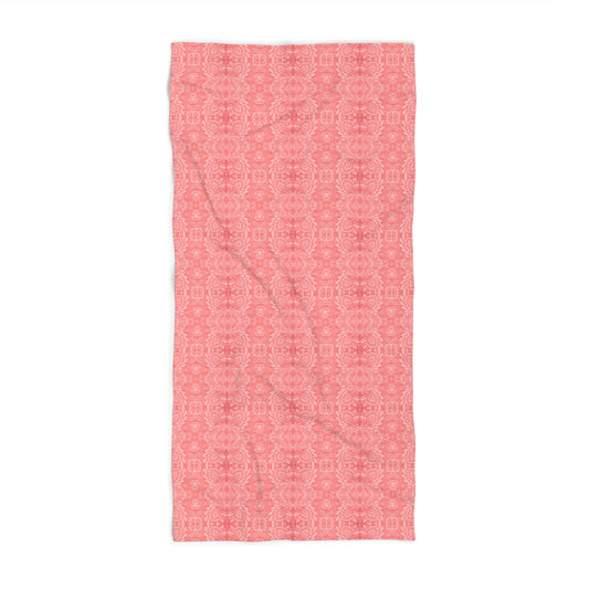 Paloma Floral Damask Stripe in Coral Red | Bath Towel